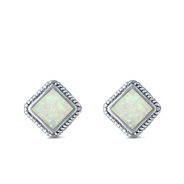 Cushion Cut Stud Earrings Lab Created White Opal 925 Sterling Silver (15mm)